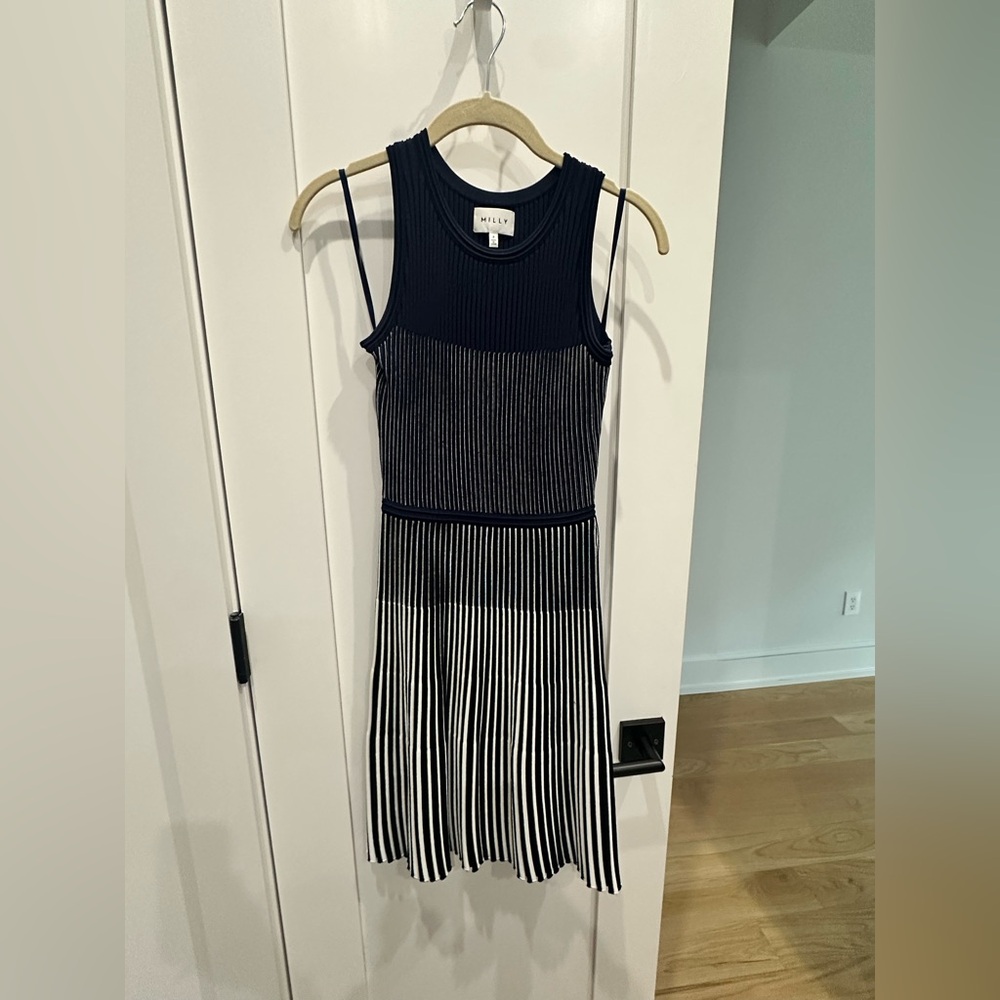 MILLY godet knit sweater flare dress 0 XS